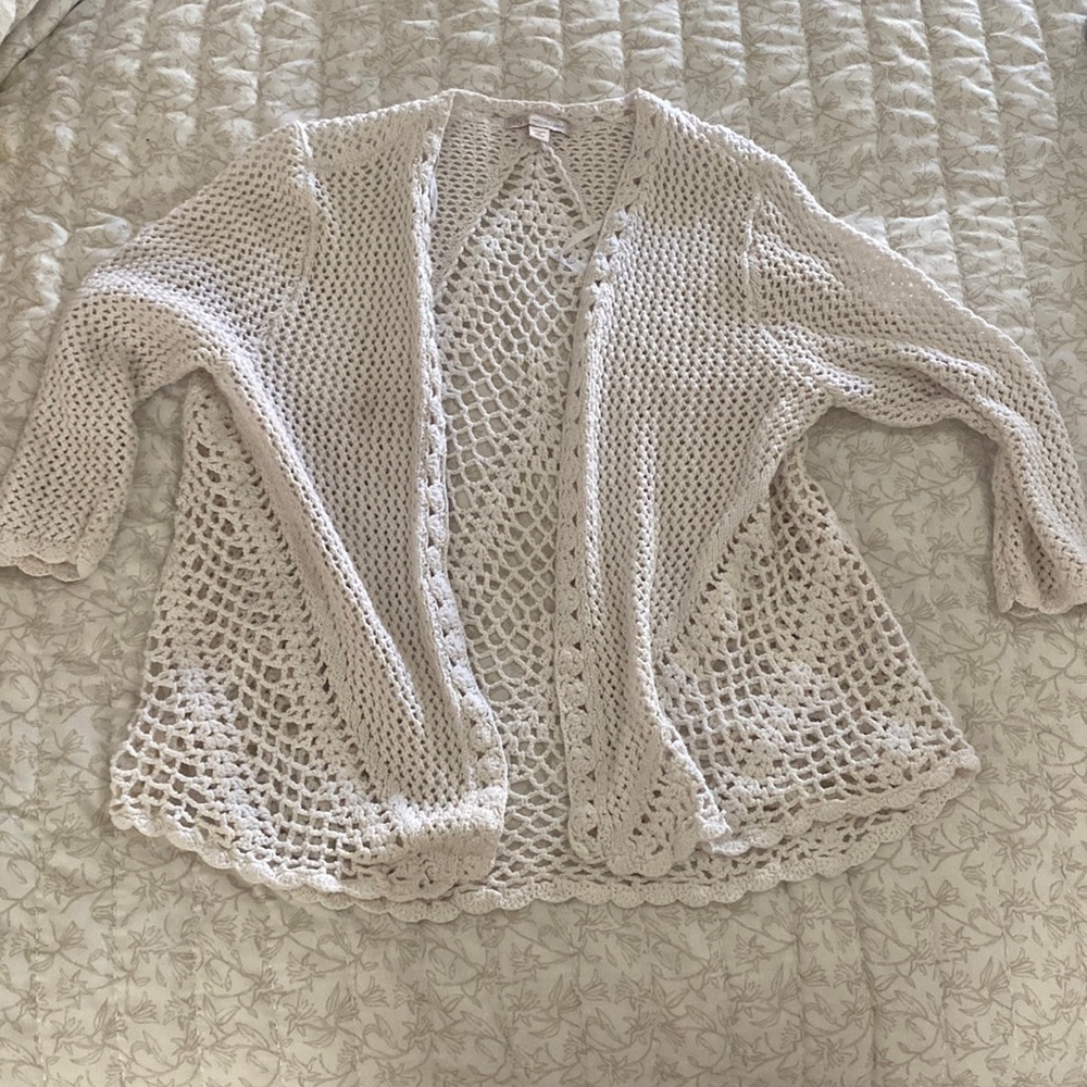 DB 3/4 Sleeve White Crochet Cardigan